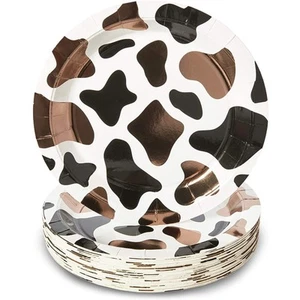 48 Pack Cow Print Paper Plates (9 Inch) for Barnyard Birthday, Farm Animal Pa... - Picture 1 of 8