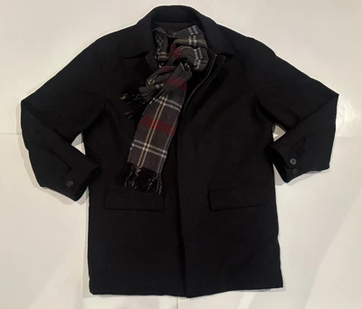 Mens Brooks Brothers Wool blend winter jacket Dark Grey w/ Novacheck scarf  M - Image 1 of 4