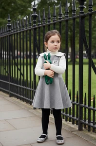 Girls Woolen Sleeveless Sporty Dress for winter/autumn Grey Velvet Ages 3-10 - Picture 1 of 16