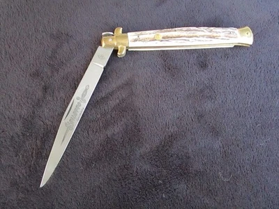 老式大型 R.KLAAS 德国 KC-49 STILETTO STAG DAGGER 手动折叠刀 — 第 1/4 张图片