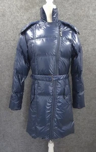 Chickeeduck Designer Down Puffer Long Coat Girls XL 160/72 Pockets Hood Blue - Picture 1 of 24