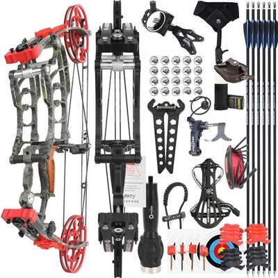  25'' Archery Compound Bow Kit Dual-use 30-70lbs Short Axis Hunting Target RHLH - Image 1 of 4