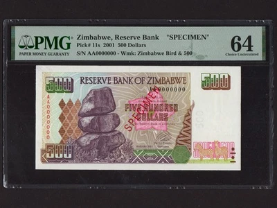 Zimbabwe (Rhodesia):P-11s, 500$, 2001 * Specimen * PMG Ch. Gem UNC 64 * - Image 1 of 2