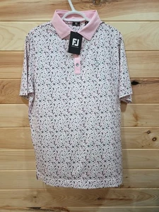 FOOTJOY MENS GOLF POLO MEDIUM PINK FLORAL DESGN NEW WITH TAGS - Picture 1 of 6