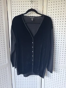 Banana Republic Velvet Silk Merino Wool Blend Button Cardigan Black Womens M - Picture 1 of 6