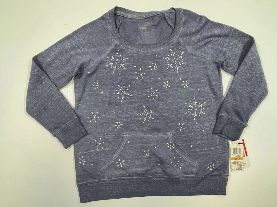 Style & Co Woman’s Petite Blue Jeweled Long Sleeve Sweatshirt PS - Image 1 of 4