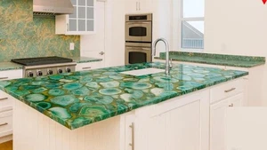 Mixed Blue and Green Agate Slab Tabletop – Polished Gemstone Surface for Island - Picture 1 of 4