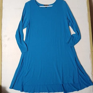 Eileen Fisher Blue Tunic Swing Top Size M Long Sleeve EUC Scoop Neck USA Made - Picture 1 of 6