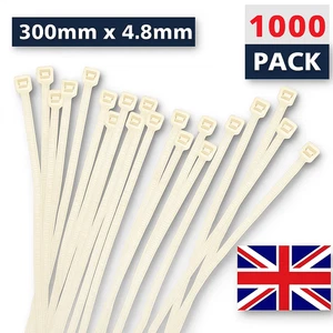 1000er PACK 300 MM X 4,8 MM NYLON KUNSTSTOFF STARK WEISS KABELBINDER TIE WRAPS ZIP BINDER - Bild 1 von 7