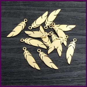 10pcs 25x6mm 316 Stainless Steel Gold Plated Feather Charms Pendant For Necklace - Picture 1 of 24