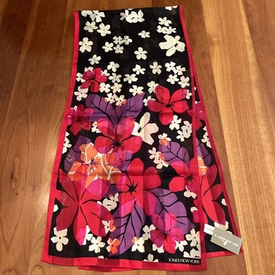 Jones New York Rosa Púrpura Negro Flor Margaritas Bufanda 56x13 Nuevo con Etiquetas Poliéster Foto 1 de 4