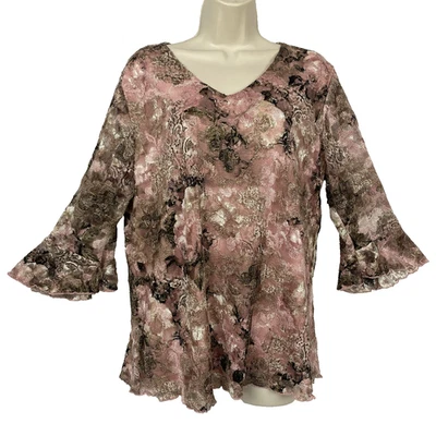 Top Dressbarn 1X Rosa Floral Encaje Manga Campana Capas Transparentes Hada Grunge De Colección Y2K Foto 1 de 4