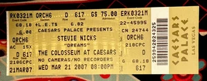 STEVIE NICKS - DREAMS - FLEETWOOD MAC - MARCH 21, 2007 - CAESARS PALACE- TICKET - Picture 1 of 2