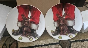 Southern Living Santa Paws Plate Boykin Spaniel Collection 8.5" Set Of 2 Cocker - Picture 1 of 4