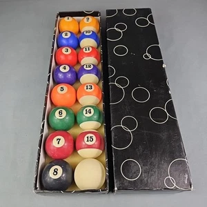 Vintage Complete Pool Billiard Ball Set Of 16 with Cue Ball 2 1/4" - Picture 1 of 6