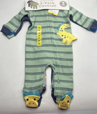 Boys Size 6M Koala Baby 3-Pack Coveralls Footed Zip-Up Sleepers Dinosaurs - Image 1 of 4