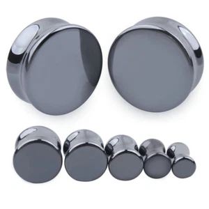 BLACK CHROME Ear Plugs Piercing Saddle Tunnel Stretchers Jewellery Flared PL160 - Picture 1 of 5