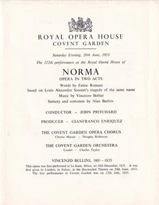 Cast sheet Opera Programme 1953 Norma Maria Callas 20 June Simionato Sutherland - Picture 1 of 1