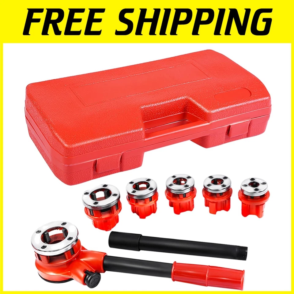 Goplus Ratchet Ratcheting Pipe Threader Kit Set W/ 6 Dies and Storage Case