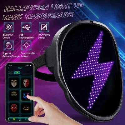 LED Mask Halloween Light Up Mask Kid Men Women Dj Masks Costume Party Cosplay - Image 1 of 4