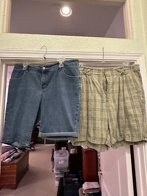 Лот из 2 женских шорт: ВЫЦВЕТШАЯ СЛАВА Jean & AVENUE льняной/хлопковый клетку, размер 16 - Изображение 1 из 4