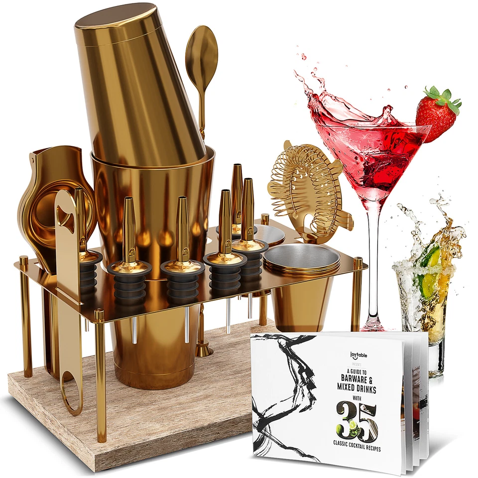 Kit de camarero de 16 piezas + soporte, juego completo de herramientas para bar coctelera y libro de recetas Foto 1 de 2