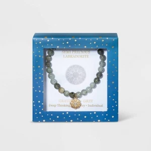 NUEVO EN PAQUETE Pulsera Elástica de Cuentas de Labradorita Semipreciosa y Mandala - Gris NUEVO - Imagen 1 de 1