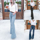 Womens High Wasit Flared Denim Jeans Trousers Stretchy Wide Leg Bootcut Pants US