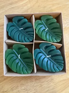 Set Of 4 Tropical Leaf Shaped Green Votive Candles, UNUSED plants Beachy - Picture 1 of 6
