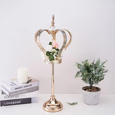 25-Inch tall Gold Metal Crown Stand Glass Votive Candle Holder Wedding Home Sale - Image 1 of 4