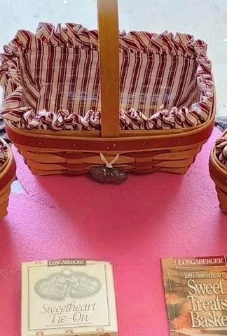 Longaberger Basket 1997 Sweetheart Sweet Treats Basket Liner and Tie On Cover
