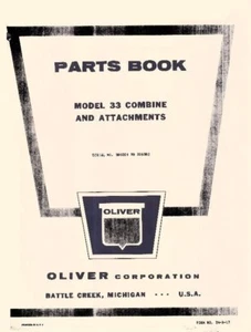 Oliver Model 33 Combine Attachments Parts Book Manual - Picture 1 of 1