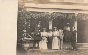 Family Posing on Front Porch Man Smoking Vintage RPPC 1926-1940 - Picture 1 of 2