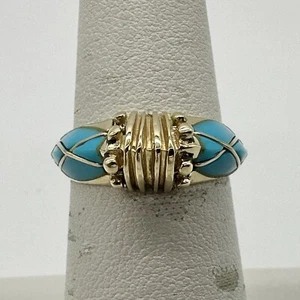 Solid Yellow Gold & Natural Light Blue Stone Ring 14K Size 6.5 / 4.4g - Picture 1 of 10