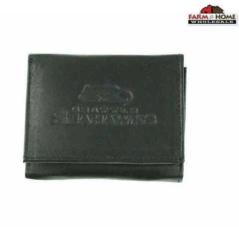 Seattle Seahawks NFL Team Logo Black Leather Trifold Wallet ~ New Cover