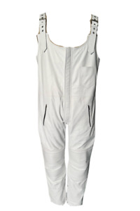 NEW Men Genuine Leather overall costume White Full Romper Suit Adjustable Strap