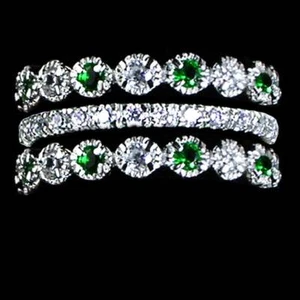 3-RING SET_EMERALD GREEN AND CLEAR CZ ETERNITY BANDS RING_SIZE-9__925 SILVER-NF - Picture 1 of 6