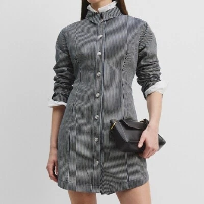 Country Road Women's Denim Stripe Mini Dress Size 6 & 14 Long Sleeve Navy New - image 1 of 4