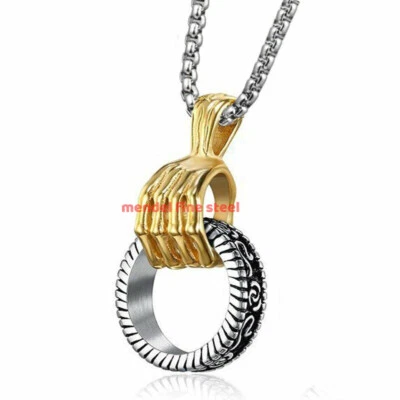 MENDEL Genial Gótico Para Hombres Acero Inoxidable Calavera Mano Anillo Soporte Colgante Collar Foto 1 de 4