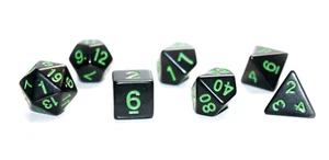 Würfel-Dice-Set: W20,W12,W10(0-9),W10(00-90),W8,W6,W4-schwarz/grün-Rollenspiel - Picture 1 of 1