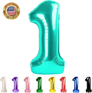 Number 1 Balloons 40 In, Birthday Decorations for Baby Shower, Blue Green Number - Picture 1 of 7