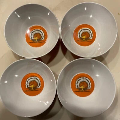 Set Of 4 New Peanuts Woodstock Turkey Pottery Barn Melamine Bowls Thanksgiving - Image 1 of 4