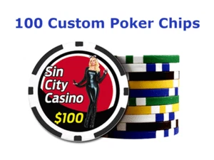 100 Custom Poker Chips : Both sides printed in Full Color with your designs - Picture 1 of 5