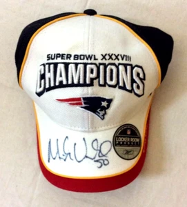 ¡Sombrero oficial SB 38 firmado por Mike Vrable! N.E. Patriots nuevo entrenador en jefe - Imagen 1 de 3
