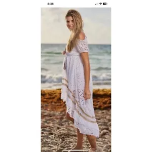 Ösenkleid weiß Spitze Quastenbesatz Boho Sommerkleid Damen - Bild 1 von 18