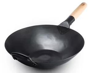 Black13 Flat Pre-Seasoned Hammered 13 inch Wok 731W318 - Picture 1 of 5