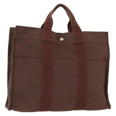 HERMES Her Line MM Tote Bag Canvas Brown Silver Auth 147393 - Image 1 of 4