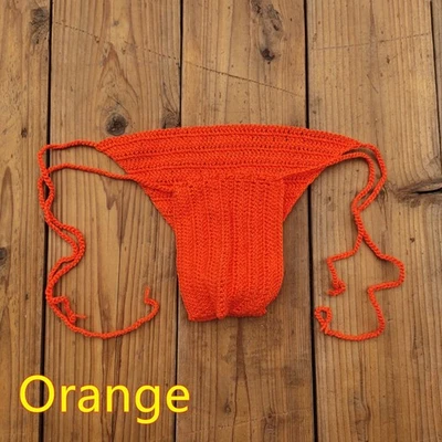 Ropa interior calzoncillos de tiro bajo con cordones de ganchillo a mano para hombres para tomar el sol nadar Foto 1 de 4