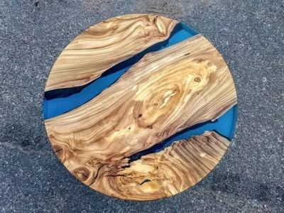 18" Round Live Edge Wood & Blue Epoxy Resin Coffee Table | Custom Accent Table - Image 1 of 4