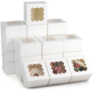 60pcs Small White Cookie Boxes, 4x4x2.5 Inches, Bakery Boxes with Window, for... - Picture 1 of 8
